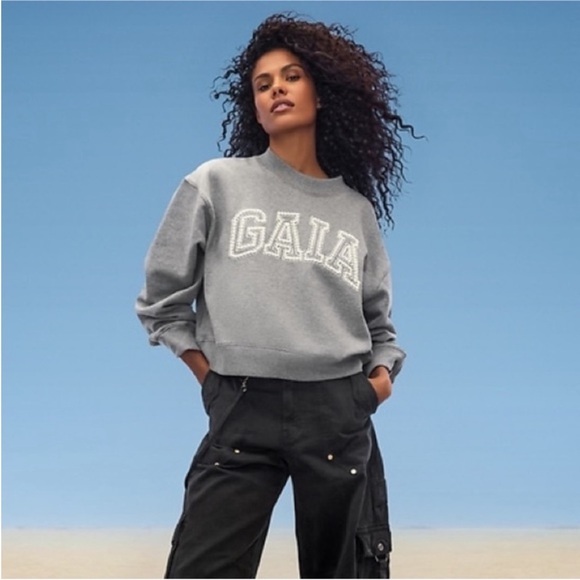 Gap x Cult Gaia Cropped Logo Sweatshirt Size Small NWT Gray - Picture 1 of 7